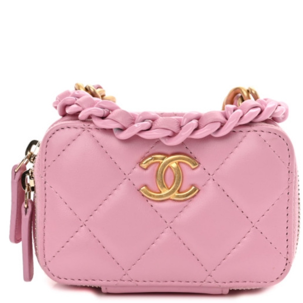 NEW! CHANEL Pink and Gold Mini Quilted Bag with Chain Detail
